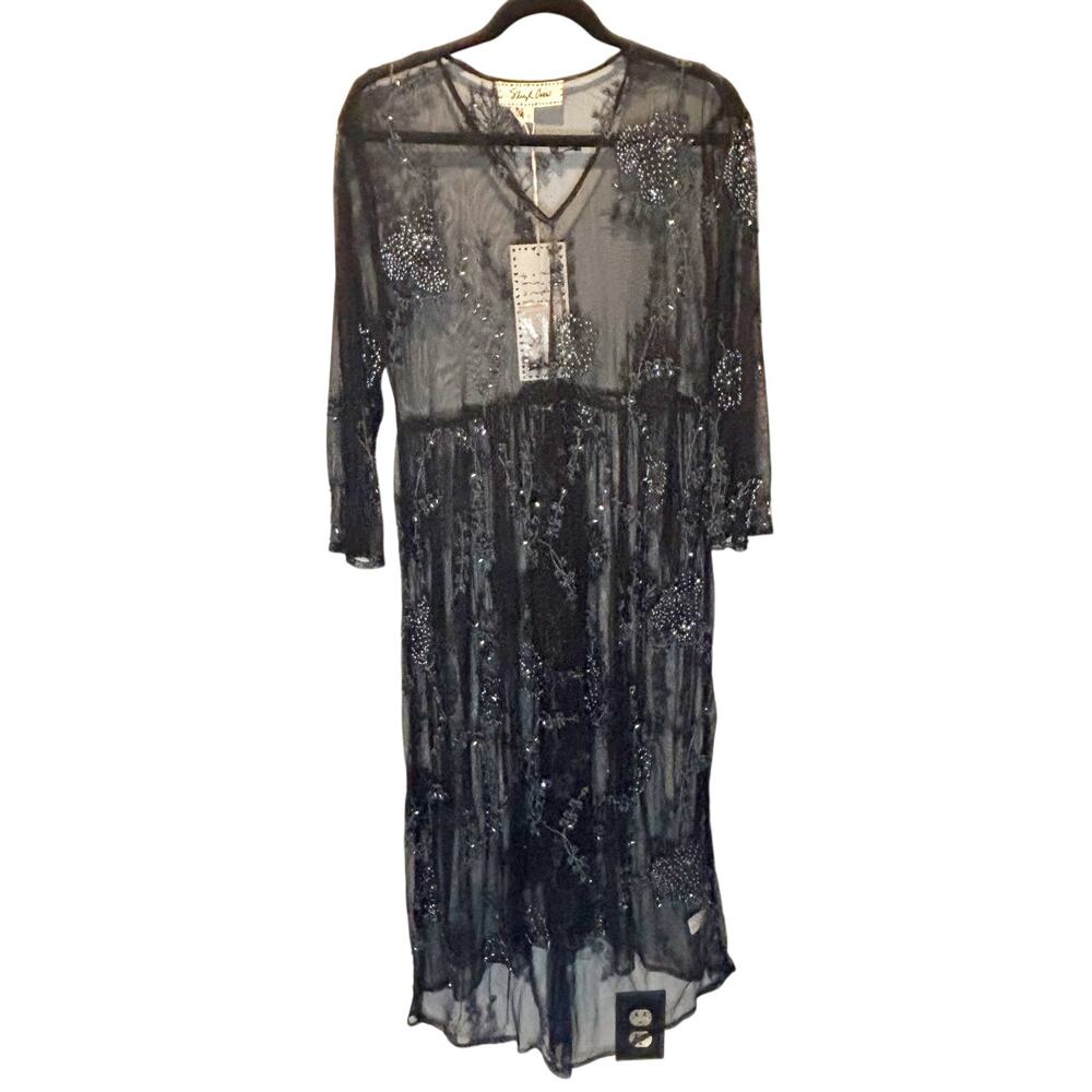 Sheryl Crow NWT Black Sheer Floral Beaded Dress - size Large